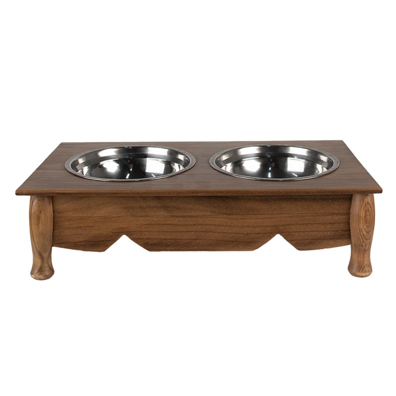 Clayre & Eef Dog Bowl 2x500 ml Brown Wood Iron Rectangle