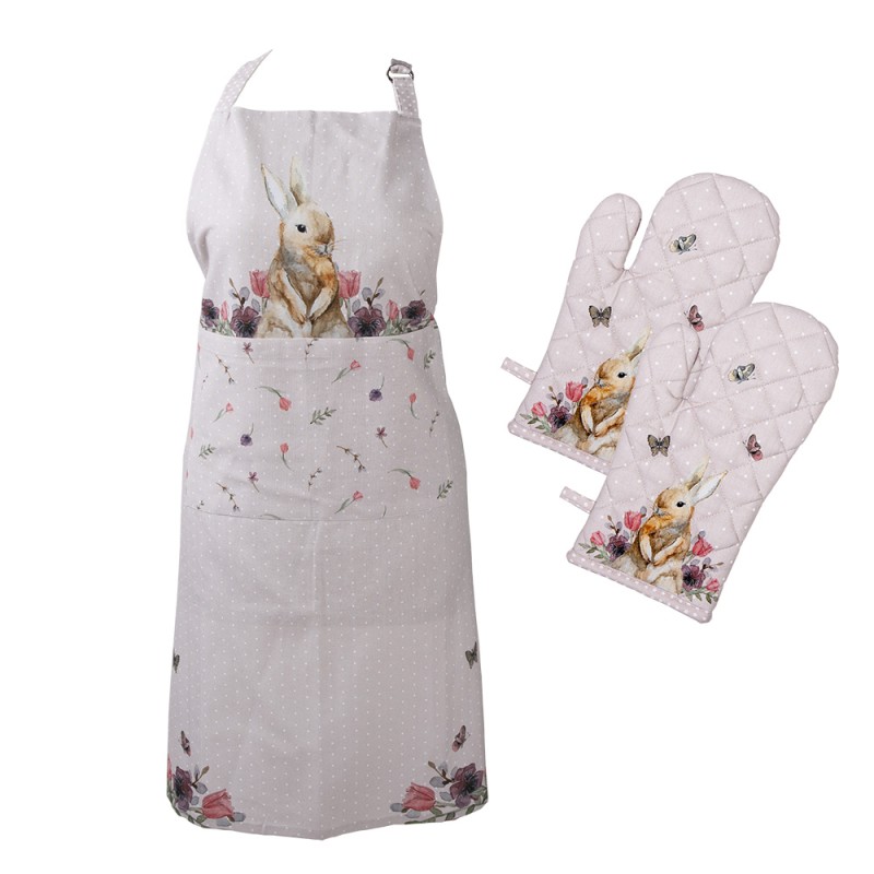 Clayre & Eef Apron and Oven mitt set of 3
