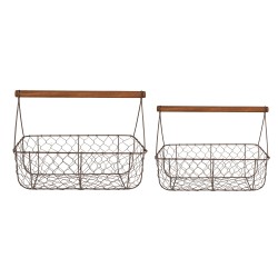 Clayre & Eef Storage Basket Set of 2 36x17x12/27 cm Brown Iron Wood Rectangle