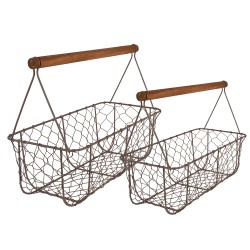 Clayre & Eef Storage Basket Set of 2 36x17x12/27 cm Brown Iron Wood Rectangle