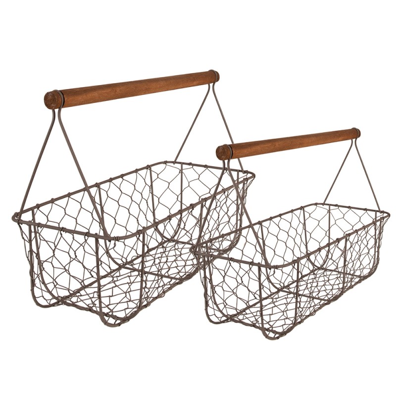 Clayre & Eef Storage Basket Set of 2 36x17x12/27 cm Brown Iron Wood Rectangle