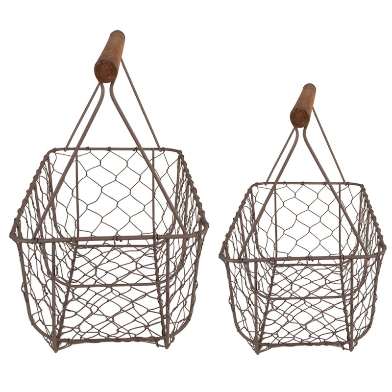 Clayre & Eef Storage Basket Set of 2 36x17x12/27 cm Brown Iron Wood Rectangle