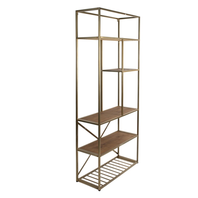 Clayre & Eef Wall Rack 77x30x178 cm Gold colored Brown Iron Wood