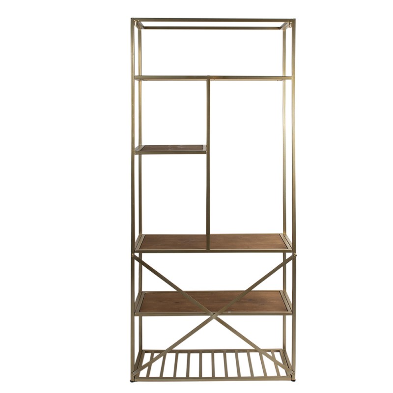 Clayre & Eef Wall Rack 77x30x178 cm Gold colored Brown Iron Wood