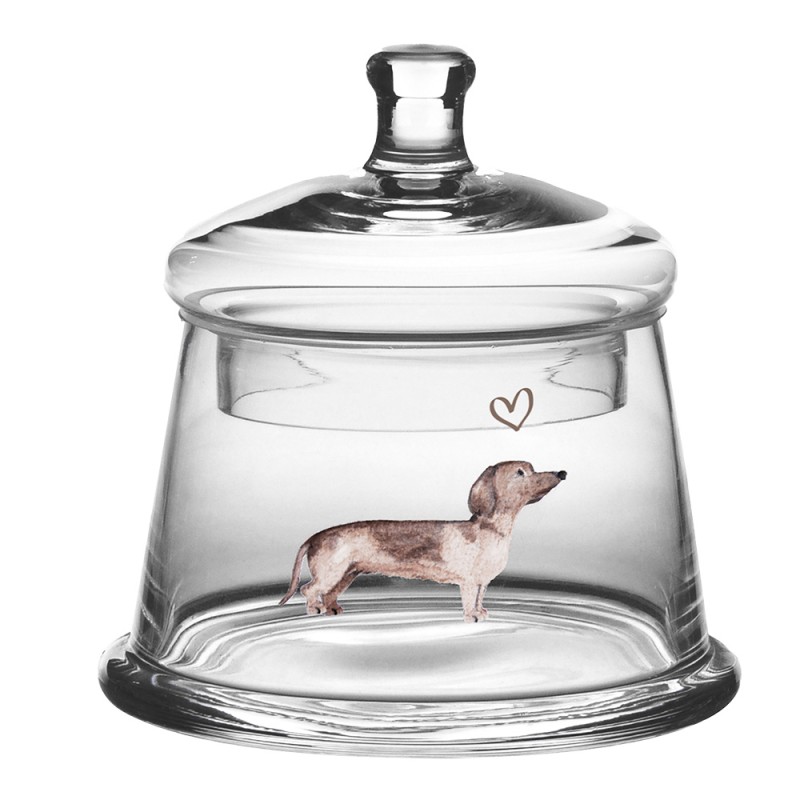 Clayre & Eef Storage Jar Lid Ø 12x13 cm Glass Round Dachshund