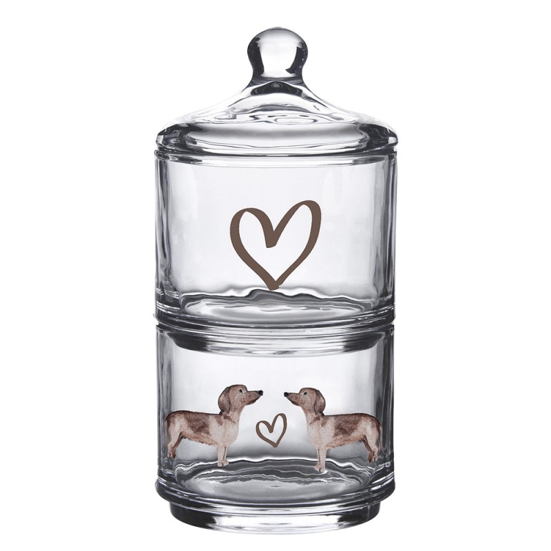 Clayre & Eef Storage Jar Lid Ø 10x21 cm Glass Round Dachshund