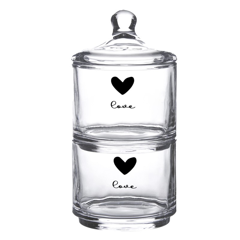 Clayre & Eef Couvercle de pot de stockage Ø 10x21 cm Verre Rond Coeur Love