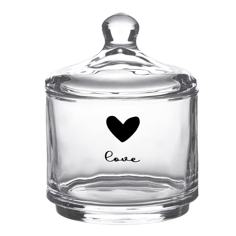 Clayre & Eef Storage Jar Ø 10x13 cm Glass Round Heart Love