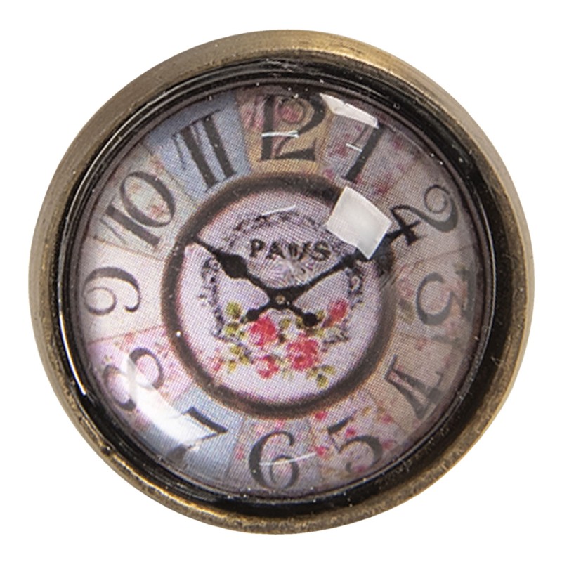 Clayre & Eef Poignée de porte Ø 3x4 cm Rose Métal Verre Rond Horloge