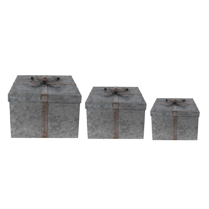 Clayre & Eef Boîte de rangement 24x24x18 cm Gris Métal Carré