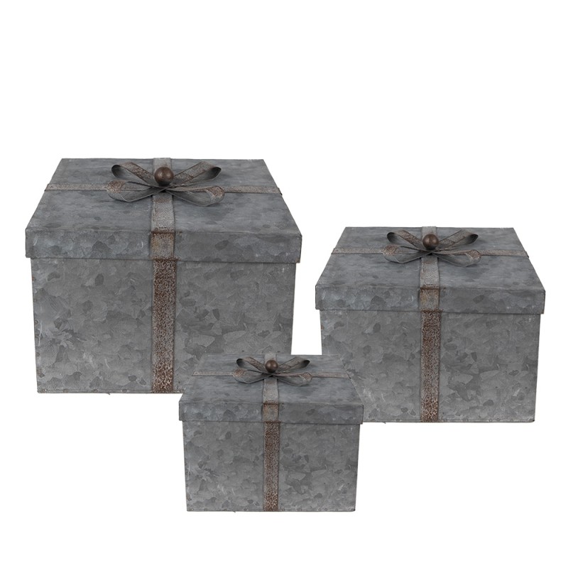 Clayre & Eef Storage Box 24x24x18 cm Grey Metal Square