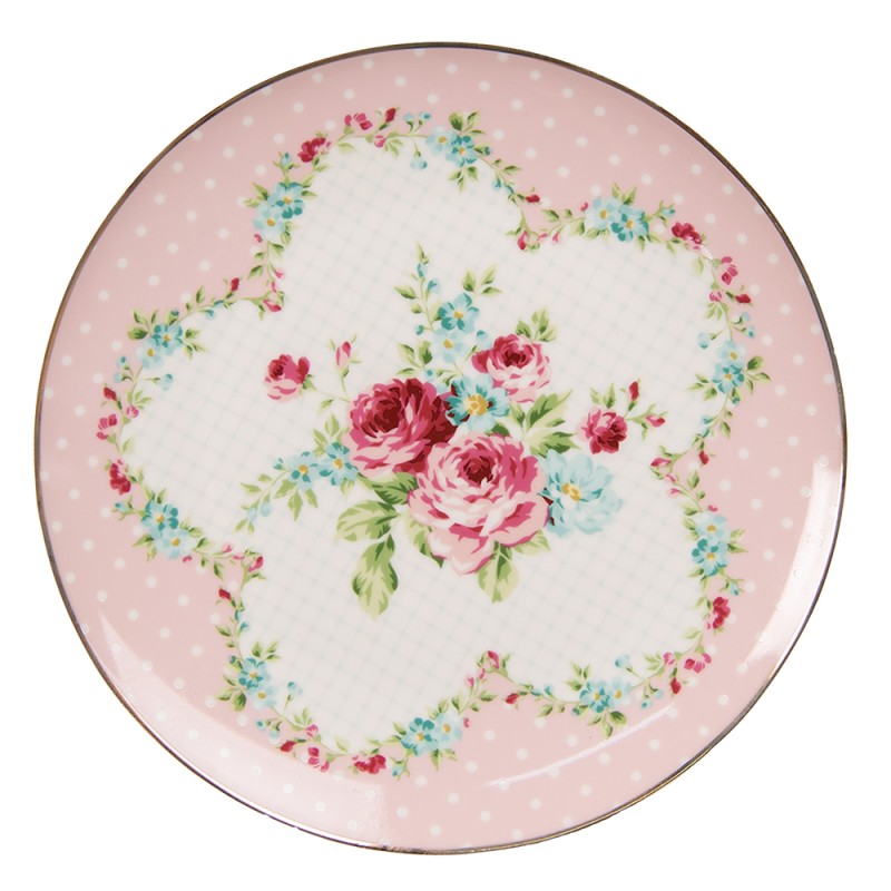 Clayre & Eef Breakfast Plate Ø 20 cm Pink White Porcelain Flowers