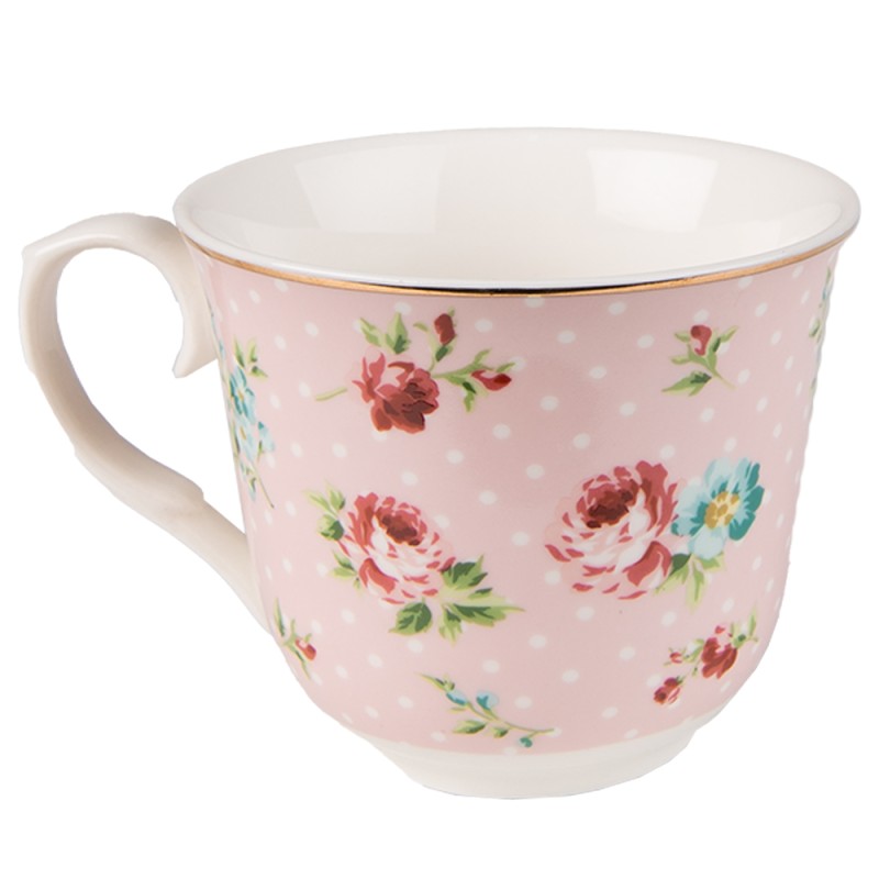Clayre & Eef Cup and Saucer 250 ml Pink Porcelain Flowers