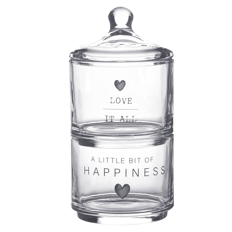 Clayre & Eef Storage Jar Lid Ø 10x21 cm Glass Round Heart Love it all / a little bit of happiness