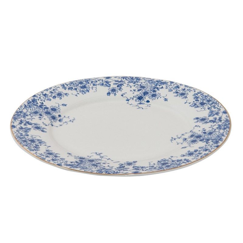 Clayre & Eef Assiette de petit déjeuner Ø 21 cm Bleu Porcelaine Rond Fleurs