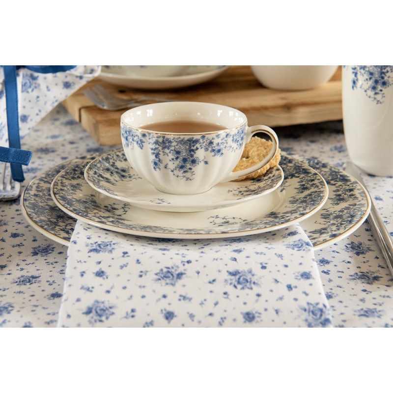 Clayre & Eef Assiette de petit déjeuner Ø 21 cm Bleu Porcelaine Rond Fleurs