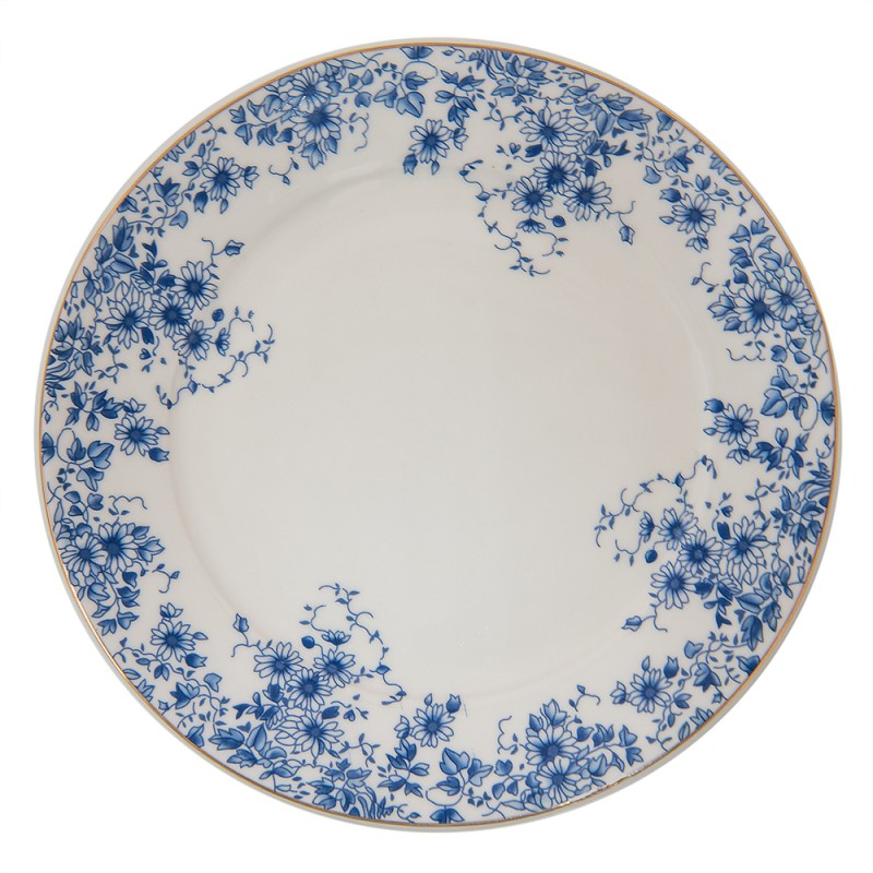 Clayre & Eef Piatto da cena   Ø 26 cm Blu Porcellana Rotondo Fiori