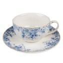 Clayre & Eef Tasse mit Untertasse 200 ml Weiß Blau Porzellan Blumen