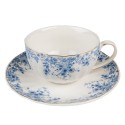 Clayre & Eef Tasse et soucoupe 200 ml Blanc Bleu Porcelaine Fleurs