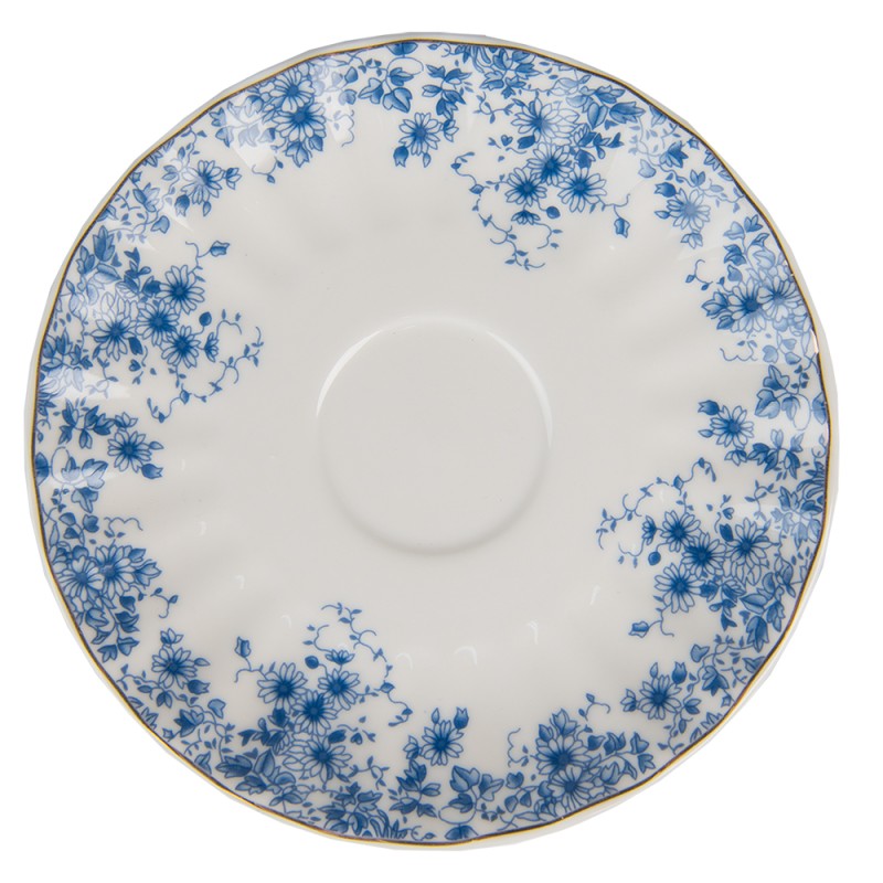 Clayre & Eef Cup and Saucer 200 ml White Blue Porcelain Flowers