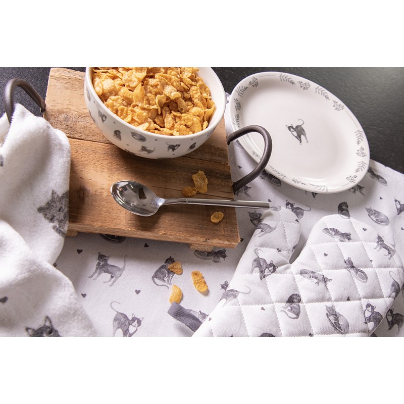 Clayre & Eef Asciugamani da cucina 50x70 cm Grigio Bianco Cotone Gatti