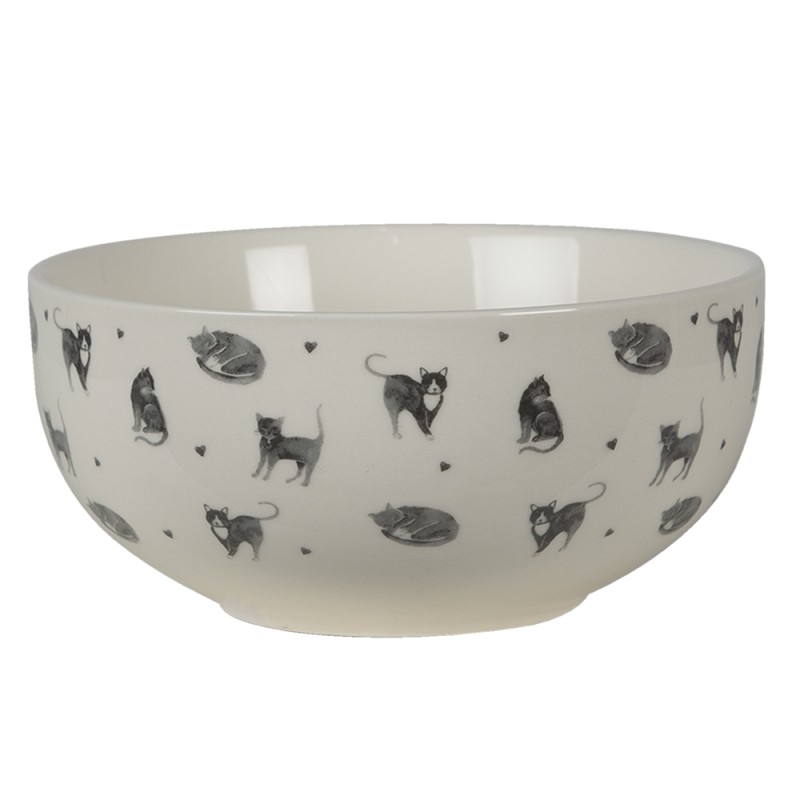 Clayre & Eef Soup Bowl Ø 14 cm Beige Grey Ceramic Round Cats