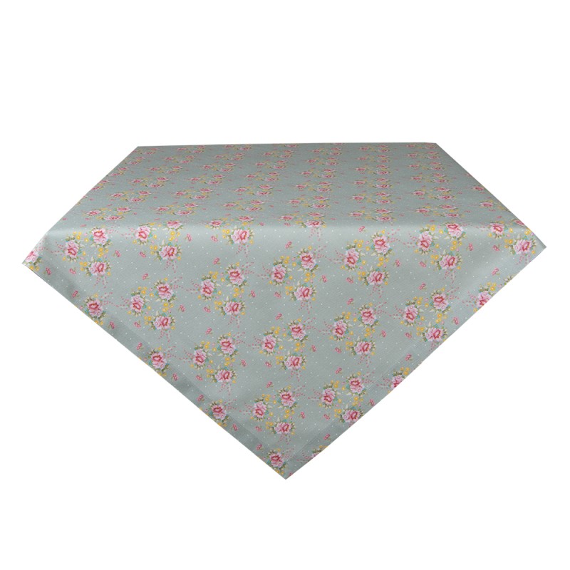 Clayre & Eef Nappe 100x100 cm Vert Rose Coton Carré Fleurs