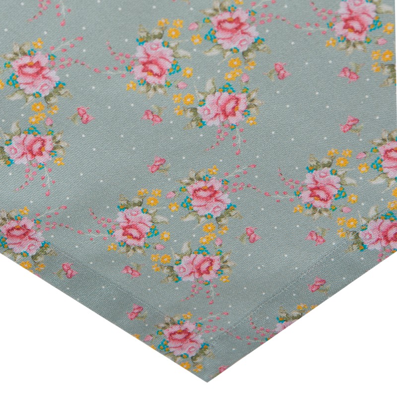 Clayre & Eef Tablecloth 100x100 cm Green Pink Cotton Square Flowers