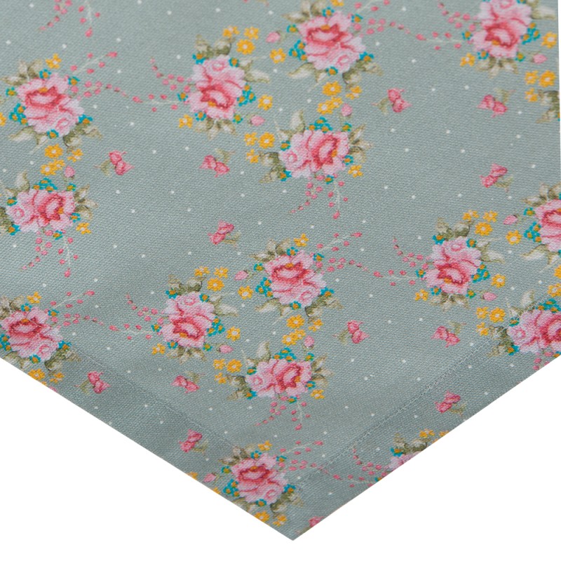 Clayre & Eef Tafelkleed  100x100 cm Groen Roze Katoen Vierkant Bloemen