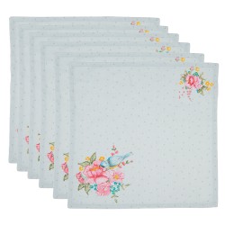 Clayre & Eef Napkins Cotton Set of 6 40x40 cm Green Cotton Flowers