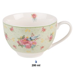 Clayre & Eef Tazza e piattino 200 ml Verde Beige Porcellana Fiori