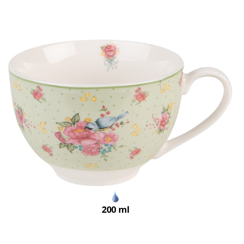 Clayre & Eef Cup and Saucer 200 ml Green Beige Porcelain Flowers