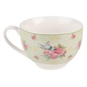 Clayre & Eef Cup and Saucer 200 ml Green Beige Porcelain Flowers