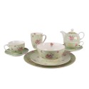 Clayre & Eef Cup and Saucer 200 ml Green Beige Porcelain Flowers