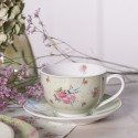 Clayre & Eef Tasse mit Untertasse 200 ml Grün Beige Porzellan Blumen