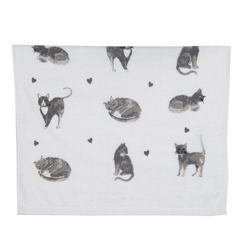 Clayre & Eef Serviette invité 40x66 cm Gris Blanc Coton Chats