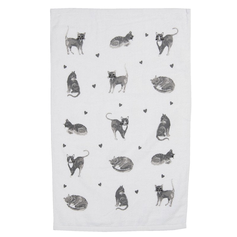 Clayre & Eef Serviette invité 40x66 cm Gris Blanc Coton Chats