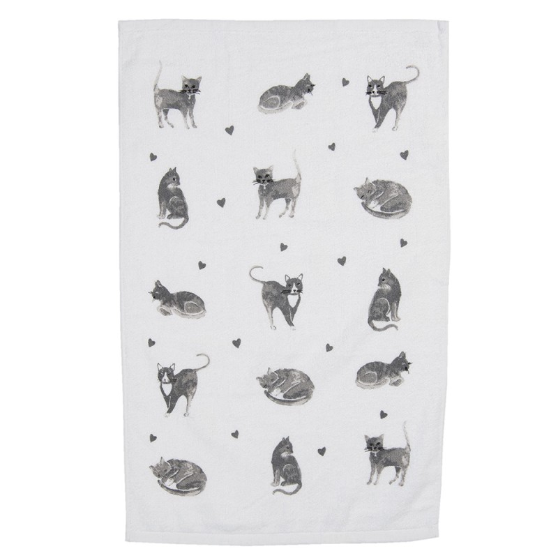 Clayre & Eef Guest Towel 40x66 cm Grey White Cotton Cats