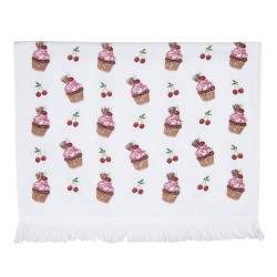 Clayre & Eef Gastendoekje  40x66 cm Wit Roze Katoen Rechthoek Cupcake