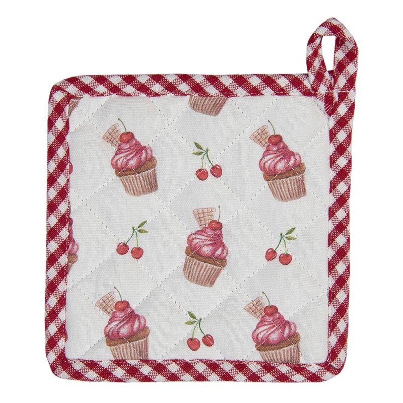Clayre & Eef Kinder Topflappen 16x16 cm Rot Rosa Baumwolle Cupcakes