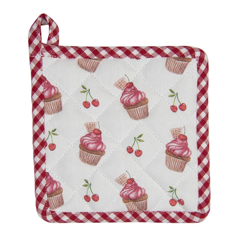 Clayre & Eef Manique de cuisine pour enfants 16x16 cm Rouge Rose Coton Cupcakes