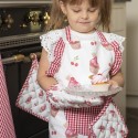 Clayre & Eef Manique de cuisine pour enfants 16x16 cm Rouge Rose Coton Cupcakes
