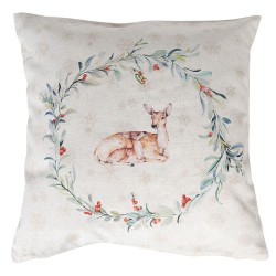 Clayre & Eef Cushion Cover 40x40 cm White Green Cotton Square Deer
