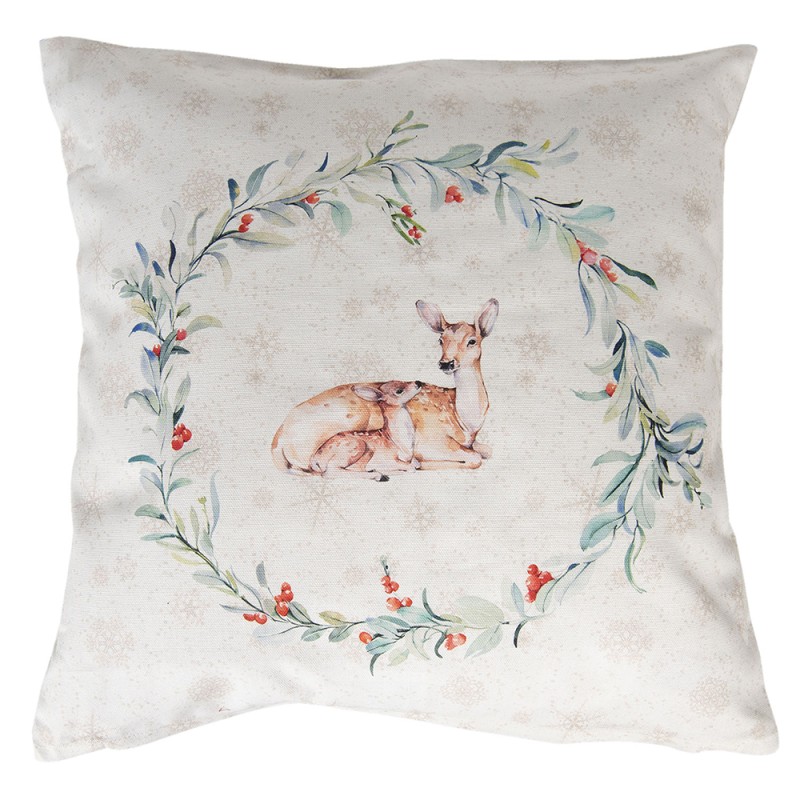 Clayre & Eef Housse de coussin 40x40 cm Blanc Vert Coton Carré Cerfs