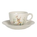 Clayre & Eef Cup and Saucer 200 ml White Ceramic Round Deer