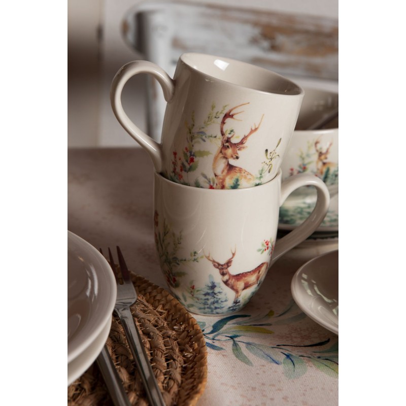 Clayre & Eef Cup and Saucer 200 ml White Ceramic Round Deer