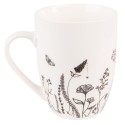 Clayre & Eef Mug 300 ml Beige Noir Porcelaine Fleurs