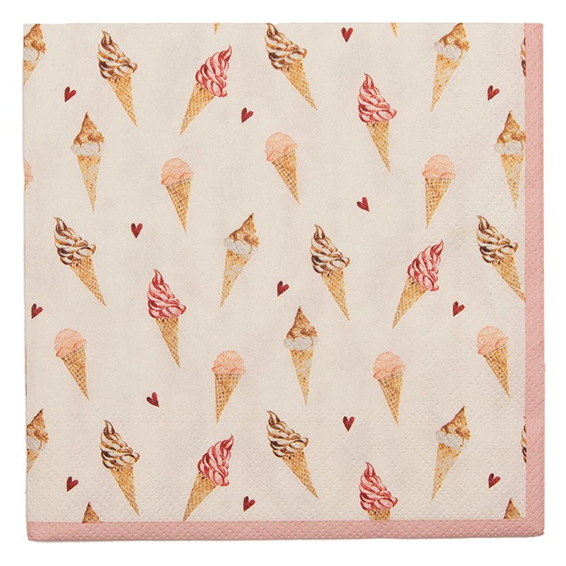 Clayre & Eef Napkins Paper Set of 20 33x33 cm (20) Beige Pink Paper Ice Cream