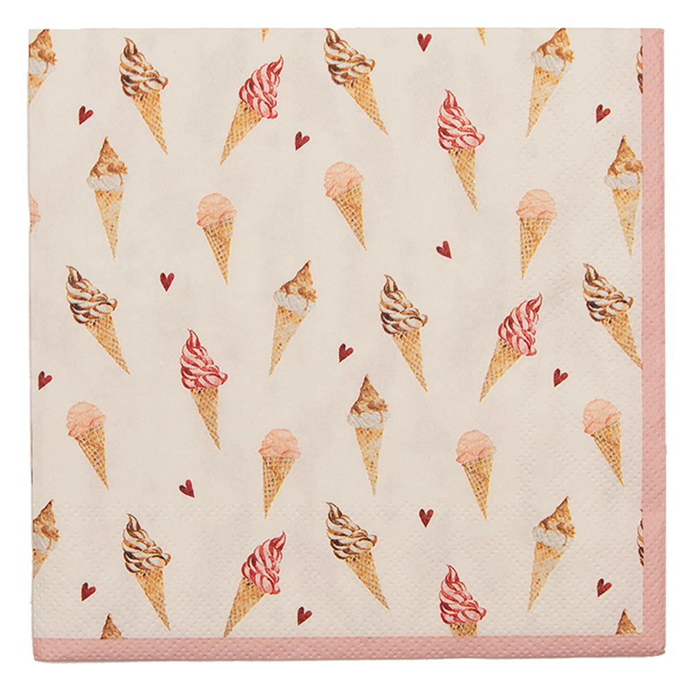 Clayre & Eef Servetten Papier Set van 20 33x33 cm (20) Beige Roze Papier IJsjes afbeelding