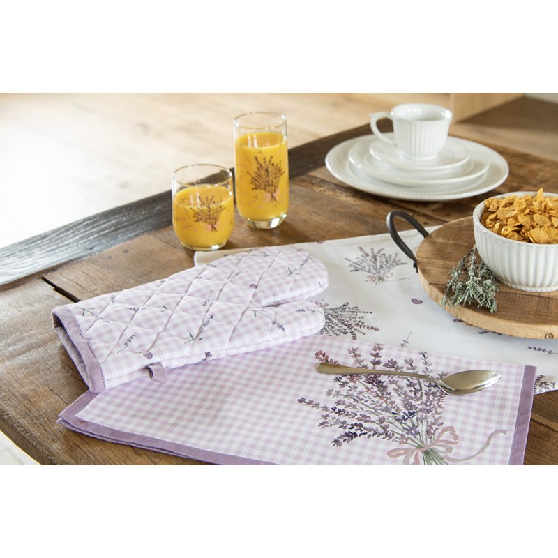 Clayre & Eef Geschirrtuch 50x70 cm Violett Weiß Baumwolle Lavendel